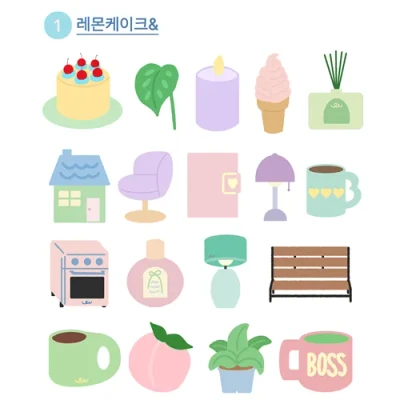 일상 오브젝트 모조지 조각 스티커팩 18pcs (4종)