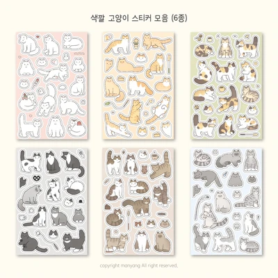 색깔 고양이 스티커 모음 (6종)