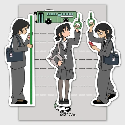 버스 속 소녀들 무광 리무버블 조각 스티커