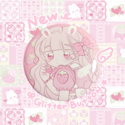 [재입고] 엔젤딸기소녀 핑크글리터 핀버튼♥