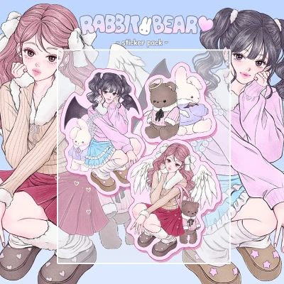 Rabbit bear 조각 스티커