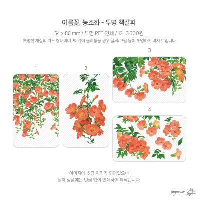 여름꽃, 능소화 투명 책갈피 4종