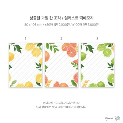 상큼 과일 일러스트 떡메모지(직사각)