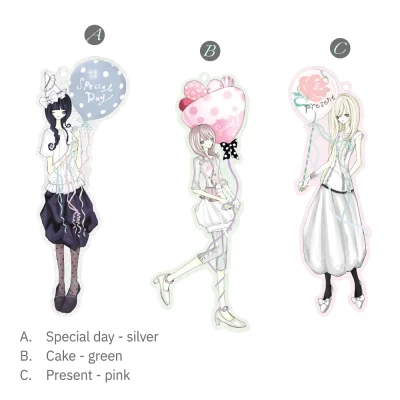 balloon girls glitter keyring (3types)